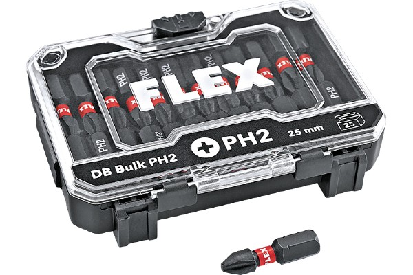 Mit den handlichen Bit-sets für je 41 Stück oder 25 Stück gelingt das Schrauben mit den FLEX Elektrowerkzeugen noch schneller und übersichtlicher.