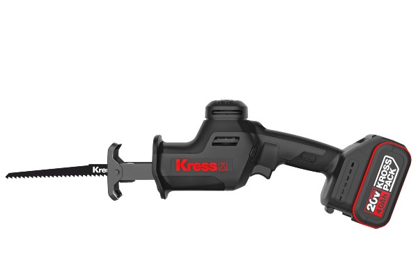 Die Kress 20 Volt Säbelsäge KU00.91 ermöglicht schnelles und kontrolliertes Arbeiten mit einstellbarer Geschwindigkeit und Schnitttiefe. Sie ist kompakt, leicht, einhändig bedienbar und minimiert das Verkanten des Werkzeugs.