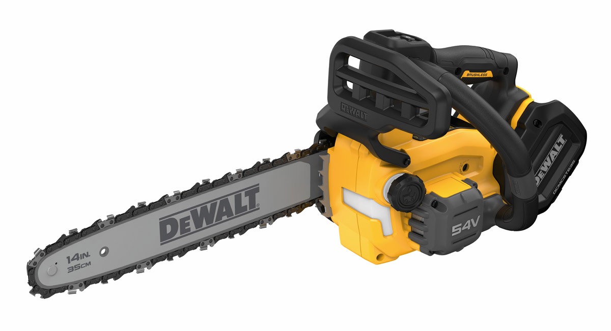 Die DCMCST635N-XJ Top-Handle Kettensäge: Leicht, kompakt und leistungsstark mit einem 35 cm Schwert.