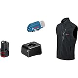 Bosch Professional Beheizbare Weste GHV 12+18V XA (inkl. USB-Ladeadapter GAA 12V-21 + GBA 12V 2.0Ah Akku + Ladegerät GAL 12V-20) - Größe L