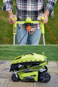 Der Hybrid-Rasenmäher von Ryobi in der Anwendung.