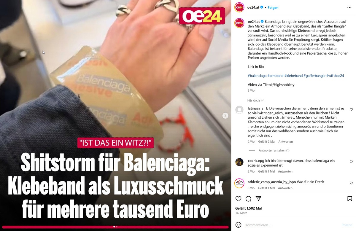In den Medien wird heiß darüber diskutiert, welchen Sinn ein Klebeband-Armband für 3.700 Euro ergibt.