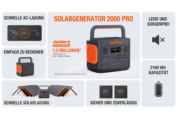 Jackery Solargenerator 2000 Pro: Maximale Aufladung für die bevorstehende Campingsaison mit nur 2,5 Stunden Sonnenlicht.