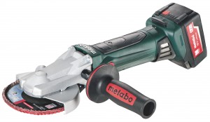 Der bekannte Metabo Flachkopfwinkelschleifer mit Akkuantrieb.