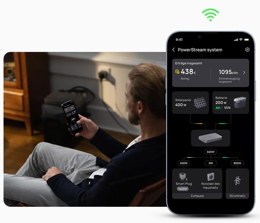 PowerStream ermöglicht Bewohnern mit Hilfe der Smart Plugs und der EcoFlow-App die Echtzeit-Überwachung und -Optimierung von Stromerzeugung sowie Verbrauch. 