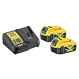 DeWalt Akku-Starter-Kit, mit Schnellladegerät und 2 XR Li-Ion 5.0Ah, 18V Akkus, lange Laufzeit, Ladezustandsanzeige