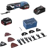Bosch Professional 18V System Akku Multi-Cutter GOP 18V-28 (inkl. 2x 5.0Ah Akku, Schnellladegerät, 7x Tauchsägeblatt, 10x Schleifpapier, 3x Segmentsägeblatt, 1x Schleifplatte, L-BOXX)