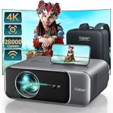 Beamer, [Autofokus/Trapezkorrektur] Beamer Heimkino, 1080P Full HD Beamer Unterstüt 4K Video mit WiFi6 Bluetooth, YABER 28000 Lumen Tragbare Projektor Outdoor 300" Display, für Smartphone/TV Stick/PS5